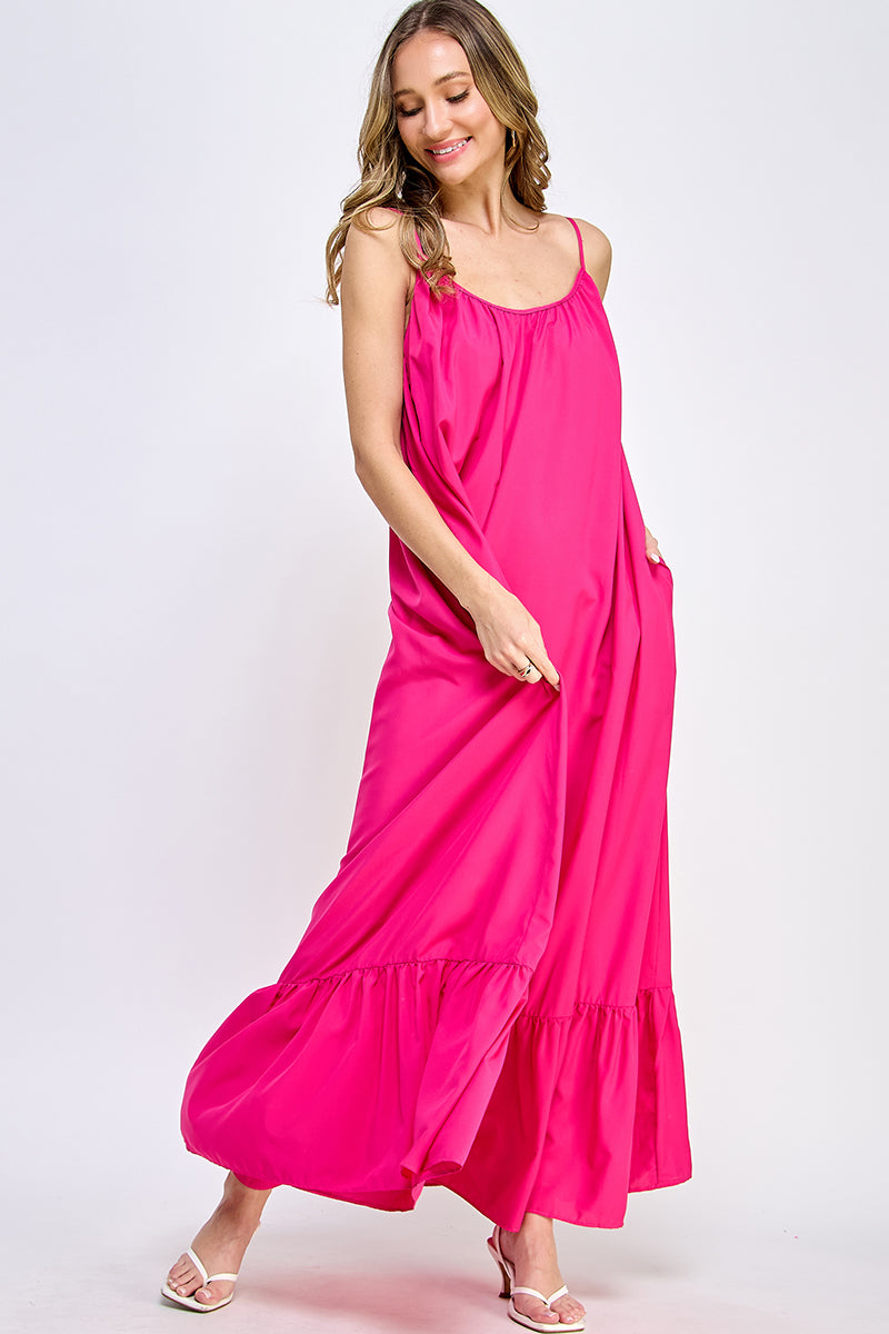 SD0142-1PC-WOVEN CAMI STRAPS SCOOP NECK MAXI DRESS-$18 (Display Sample)
