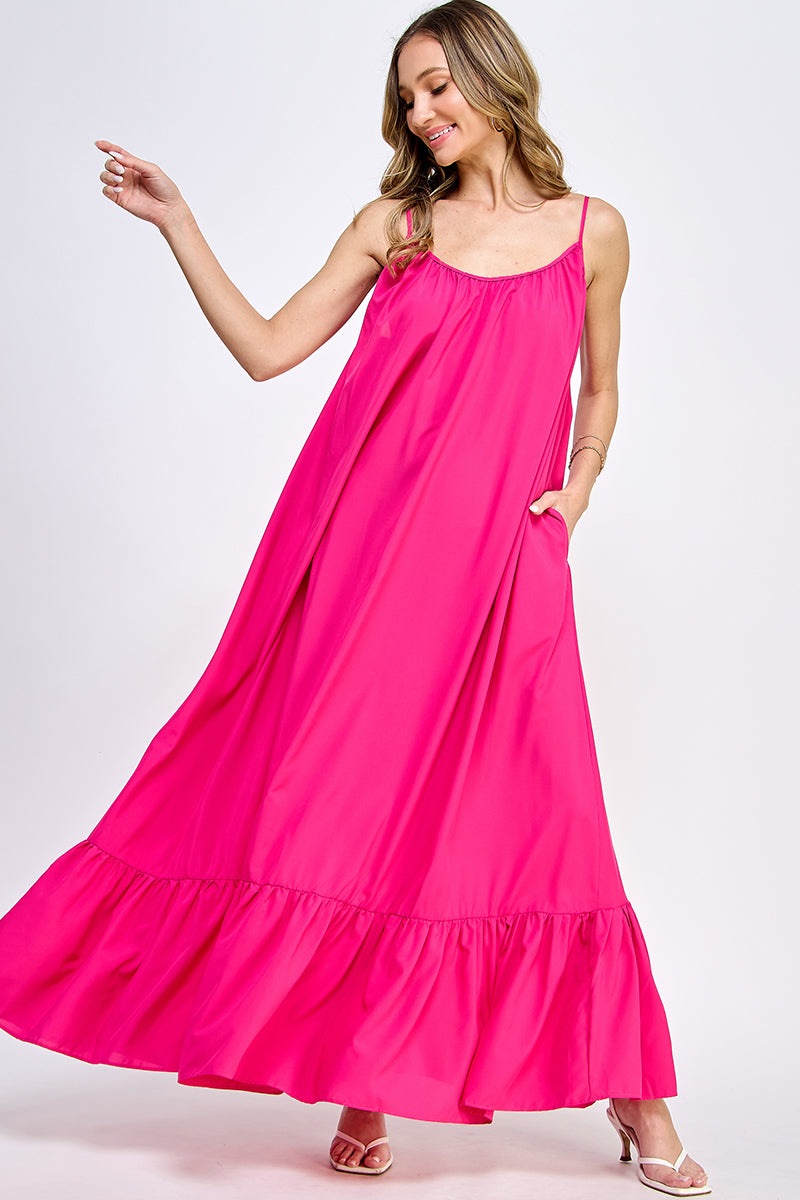 SD0142-1PC-WOVEN CAMI STRAPS SCOOP NECK MAXI DRESS-$18 (Display Sample)