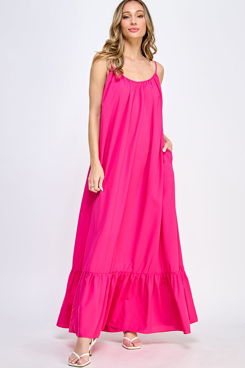SD0142-1PC-WOVEN CAMI STRAPS SCOOP NECK MAXI DRESS-$18 (Display Sample)
