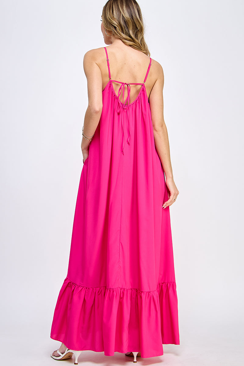 SD0142-1PC-WOVEN CAMI STRAPS SCOOP NECK MAXI DRESS-$18 (Display Sample)