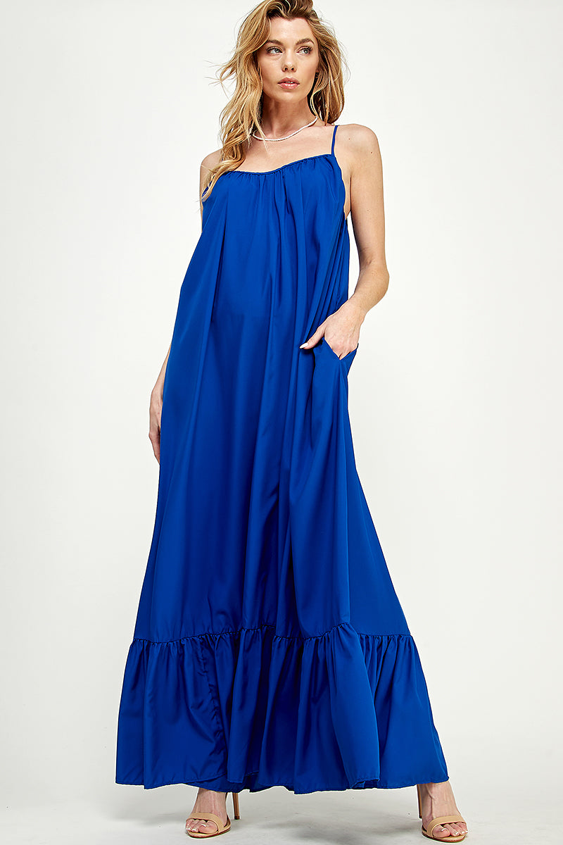 SD0142-1PC-WOVEN CAMI STRAPS SCOOP NECK MAXI DRESS-$18 (Display Sample)