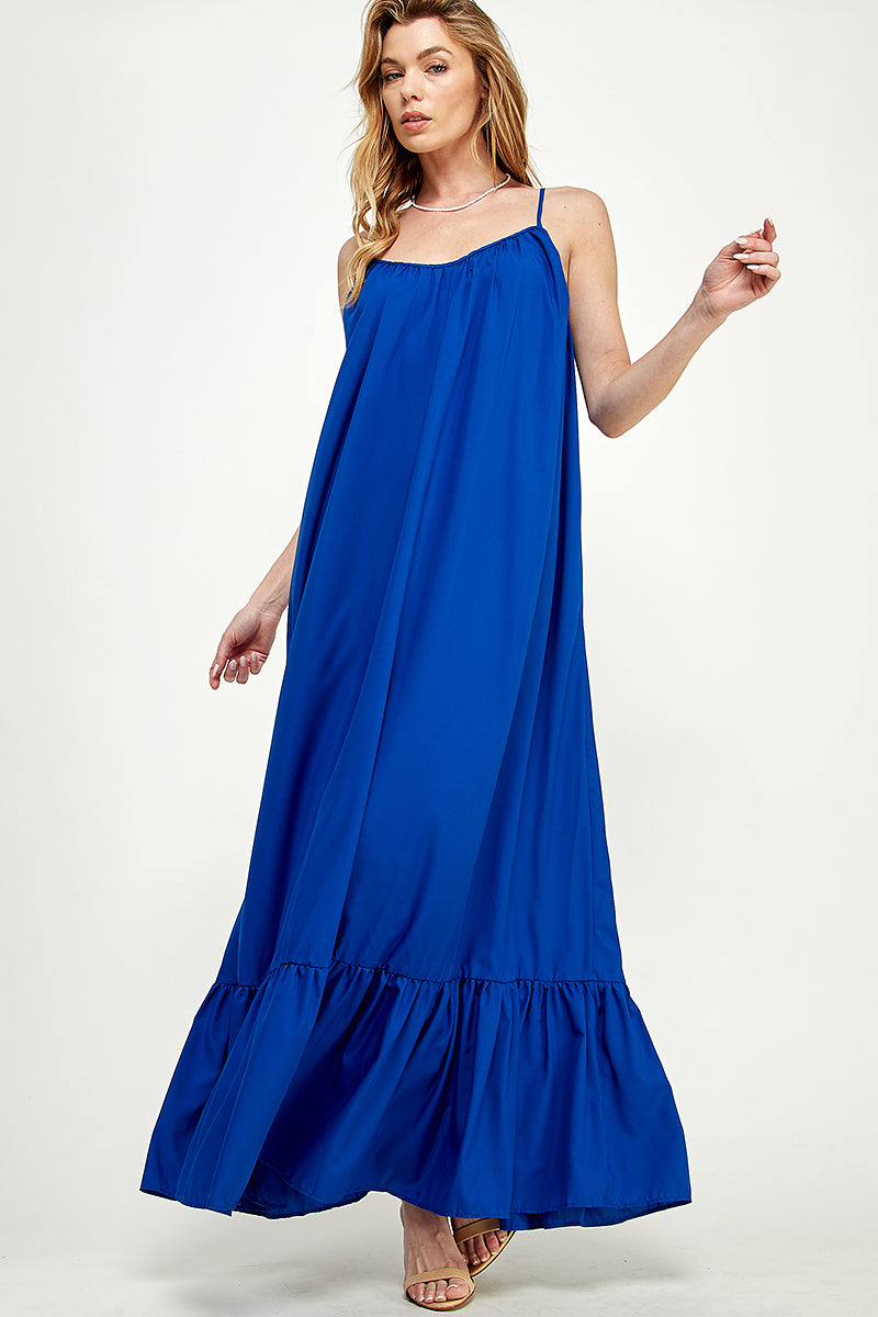 SD0142-1PC-WOVEN CAMI STRAPS SCOOP NECK MAXI DRESS-$18 (Display Sample)