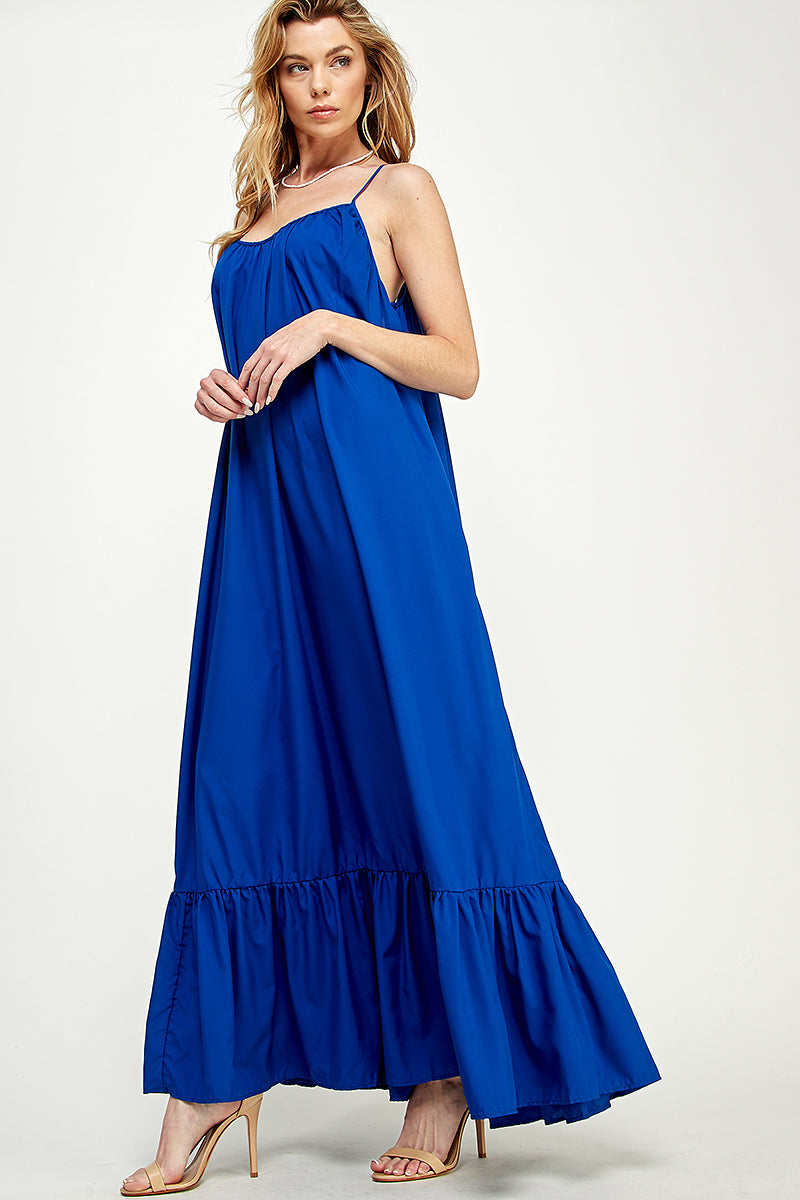 SD0142-1PC-WOVEN CAMI STRAPS SCOOP NECK MAXI DRESS-$18 (Display Sample)