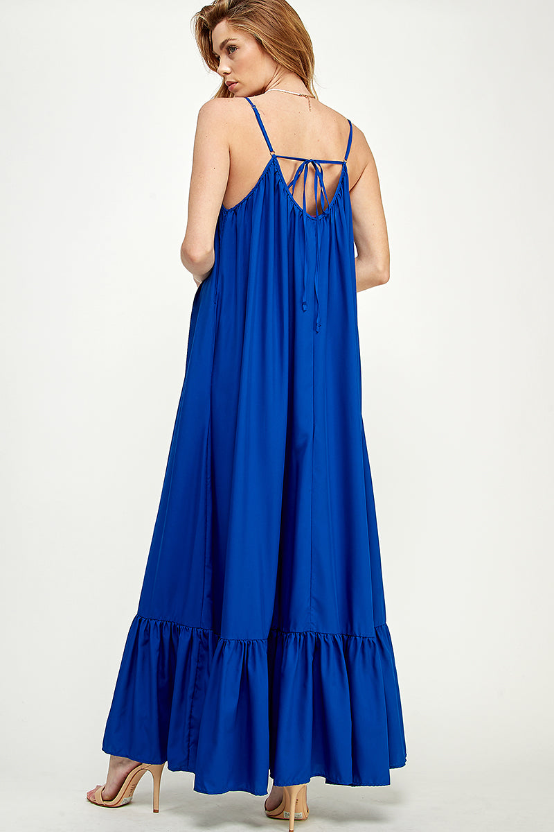 SD0142-1PC-WOVEN CAMI STRAPS SCOOP NECK MAXI DRESS-$18 (Display Sample)
