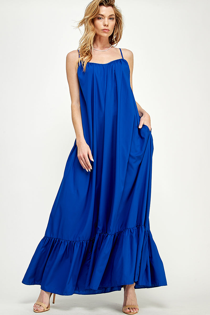 SD0142-WOVEN CAMI STRAPS SCOOP NECK MAXI DRESS