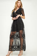SD0204 Lace Short Sleeve V Neck Maxi Dress | Burzip Inc #SD0204