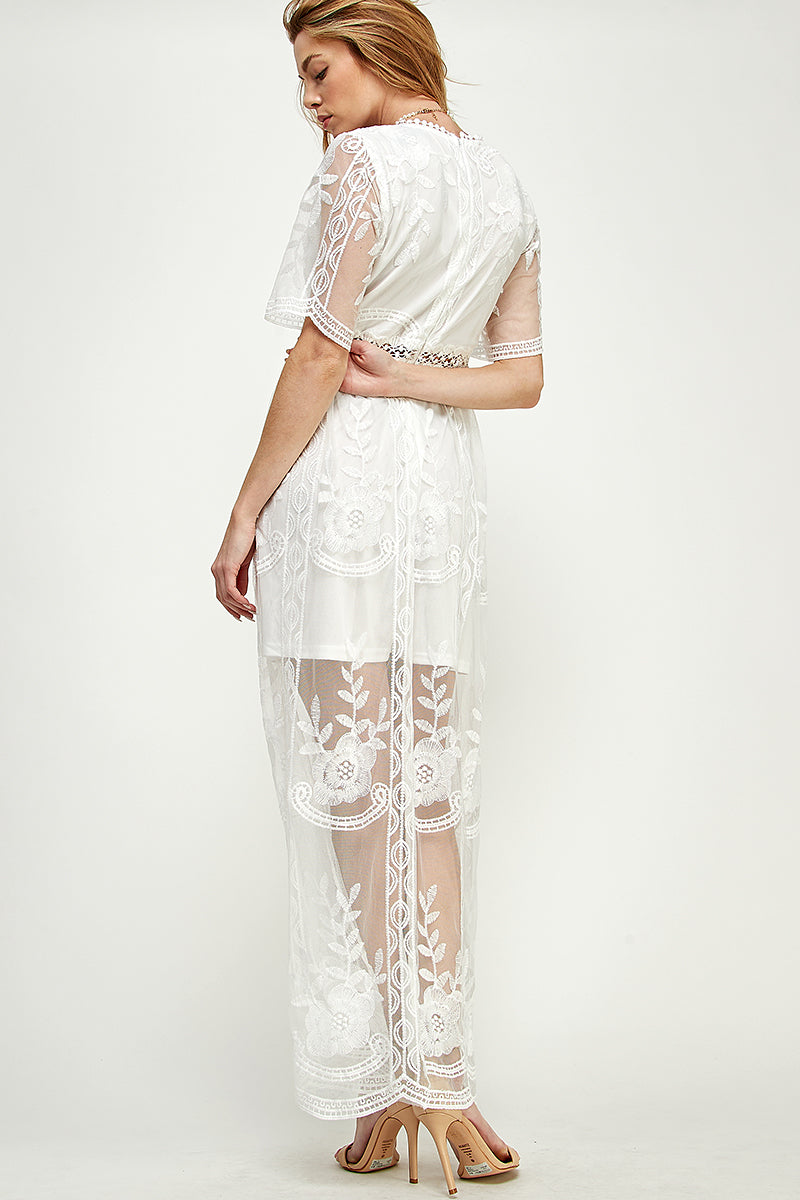 SD0204 Lace Short Sleeve V Neck Maxi Dress | Burzip Inc #SD0204