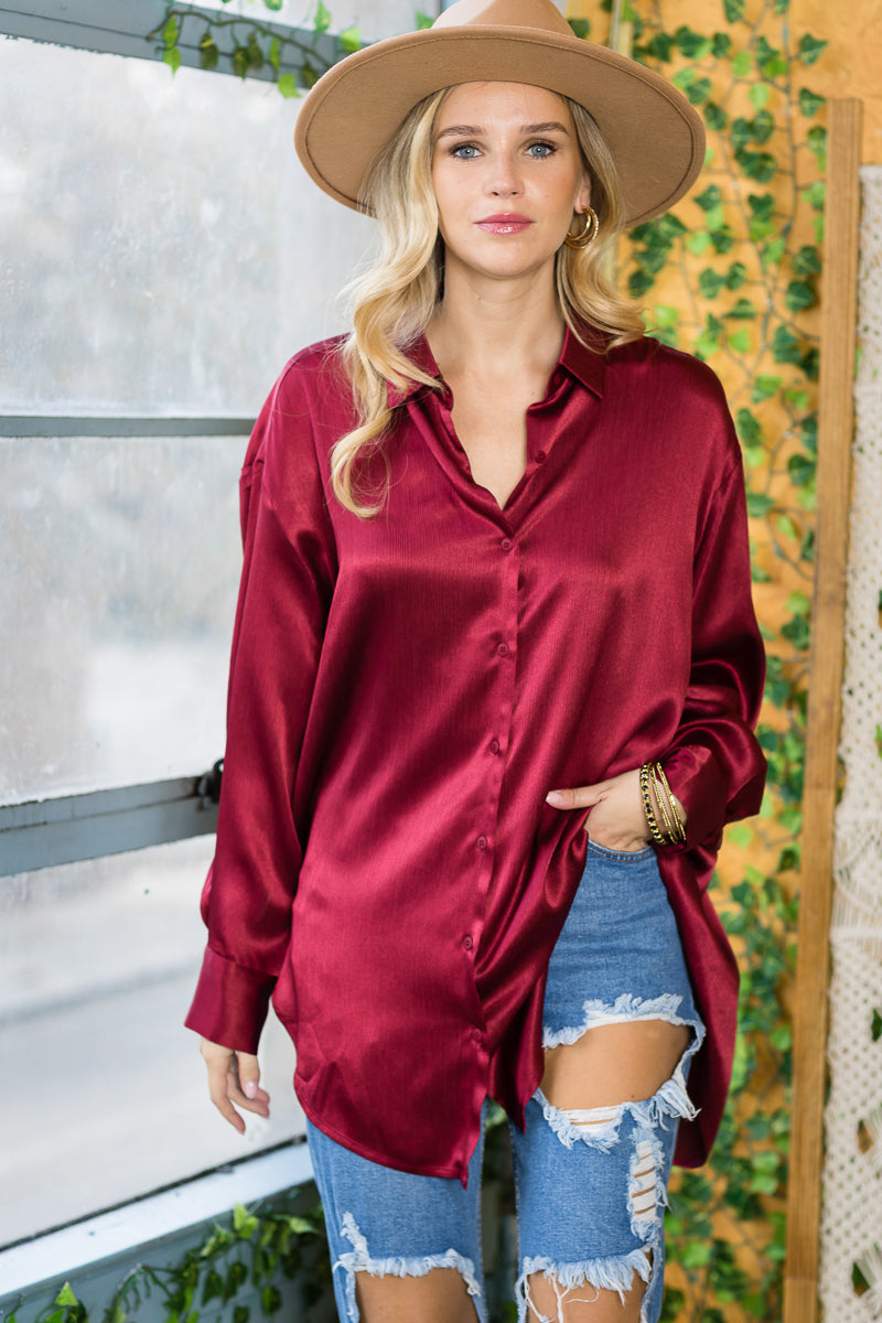 ST0130-1PC-OVERSIZE SATIN BUTTON UP SHIRTS-$27 (DISPLAY SAMPLE)