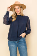 ST0138 PK3 Frilled Neck Shirred Cuff Blouse | Burzip Inc #ST0138-PK3