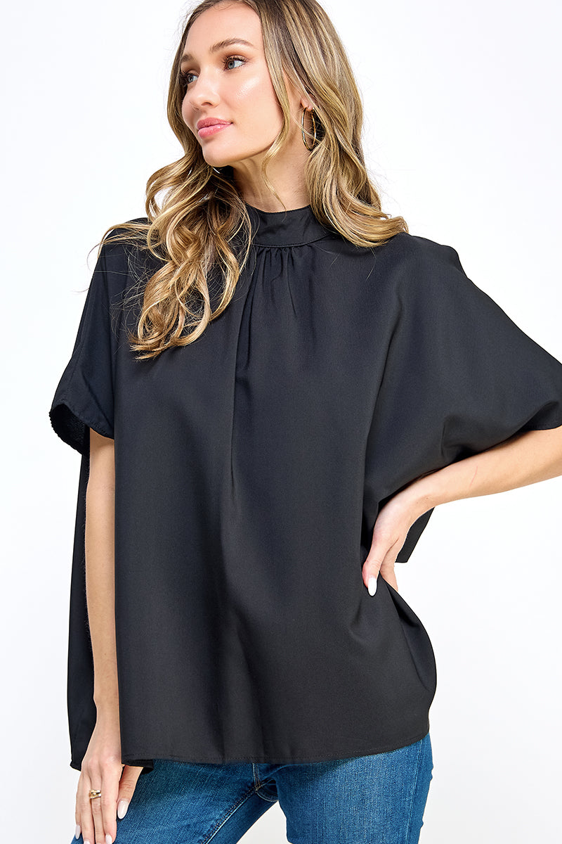 ST0170 Boxy Style Mock Neck Woven Top | Burzip Inc #ST0170