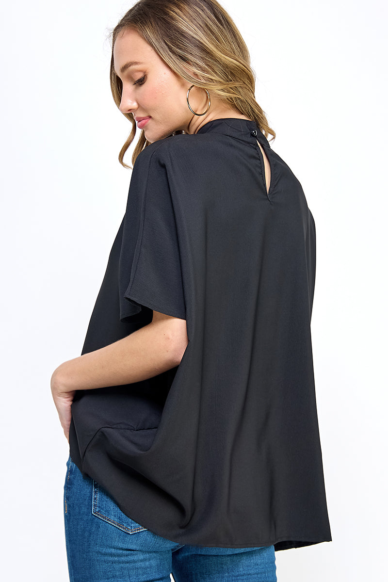 ST0170 Boxy Style Mock Neck Woven Top | Burzip Inc #ST0170