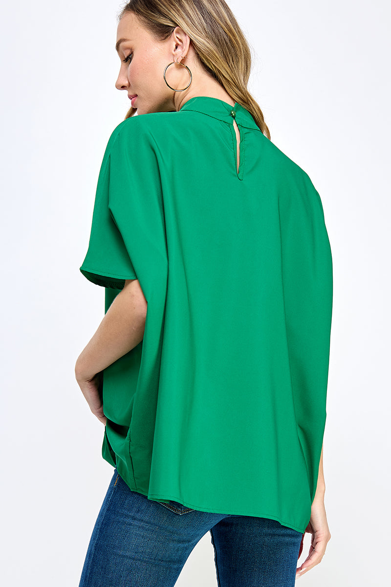 ST0170 Boxy Style Mock Neck Woven Top | Burzip Inc #ST0170