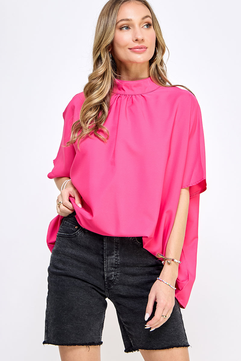 ST0170 Boxy Style Mock Neck Woven Top | Burzip Inc #ST0170