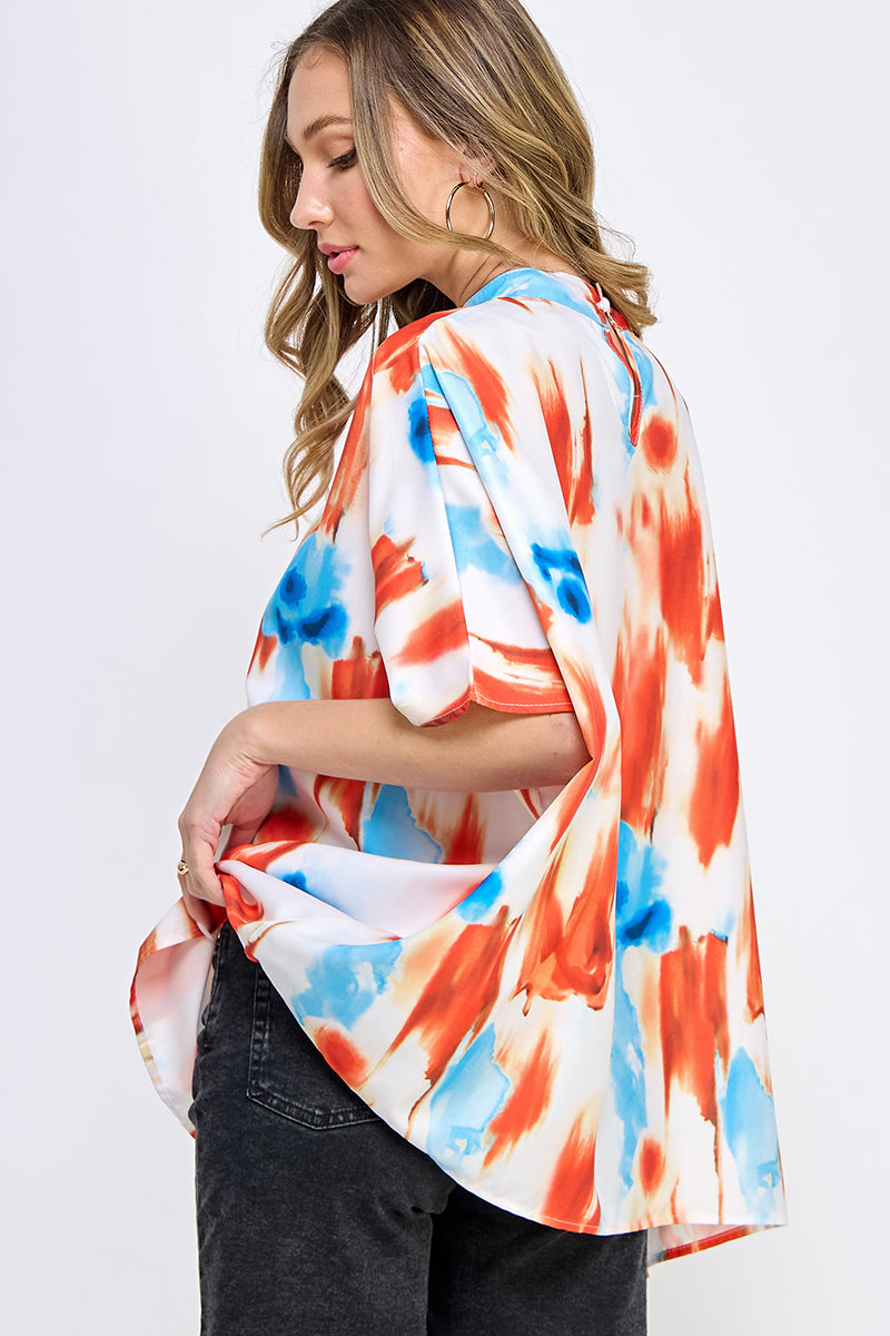 ST0170 Boxy Style Mock Neck Woven Top | Burzip Inc #ST0170