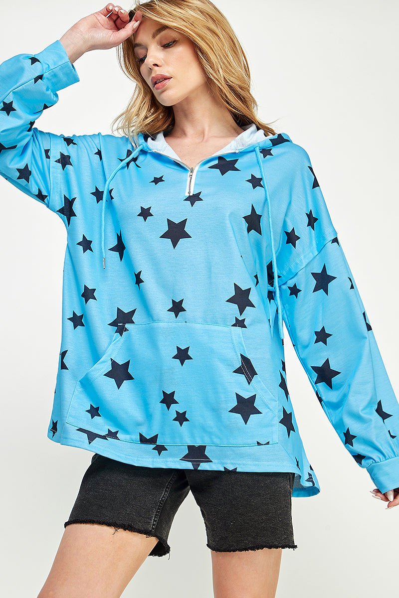 ST0181 Long Sleeve Zipper Hoodie Drawstring Top. | Burzip Inc #ST0181-LONG