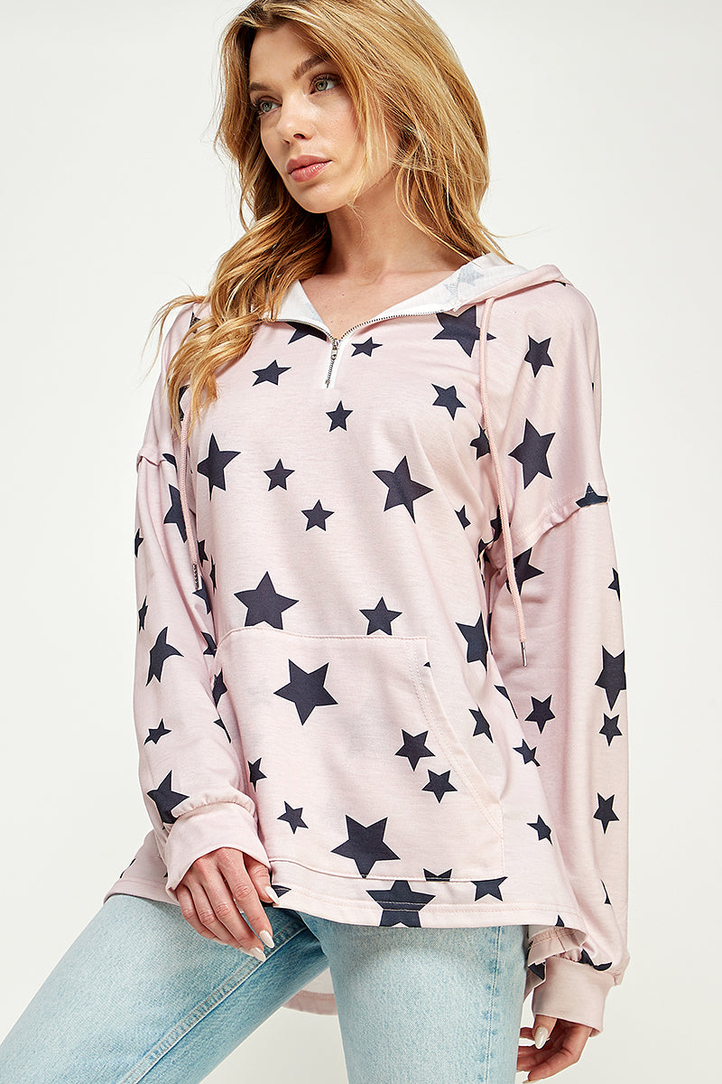 ST0181 Long Sleeve Zipper Hoodie Drawstring Top. | Burzip Inc #ST0181-LONG