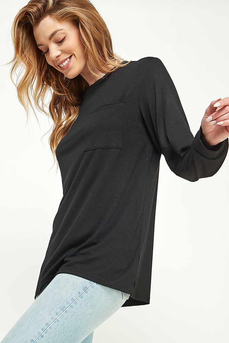 ST0189 Long Sleeve Round Neck with Pocket Side Tops | Burzip Inc #ST0189
