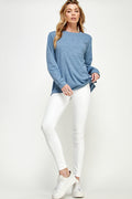 ST0189 Long Sleeve Round Neck with Pocket Side Tops | Burzip Inc #ST0189