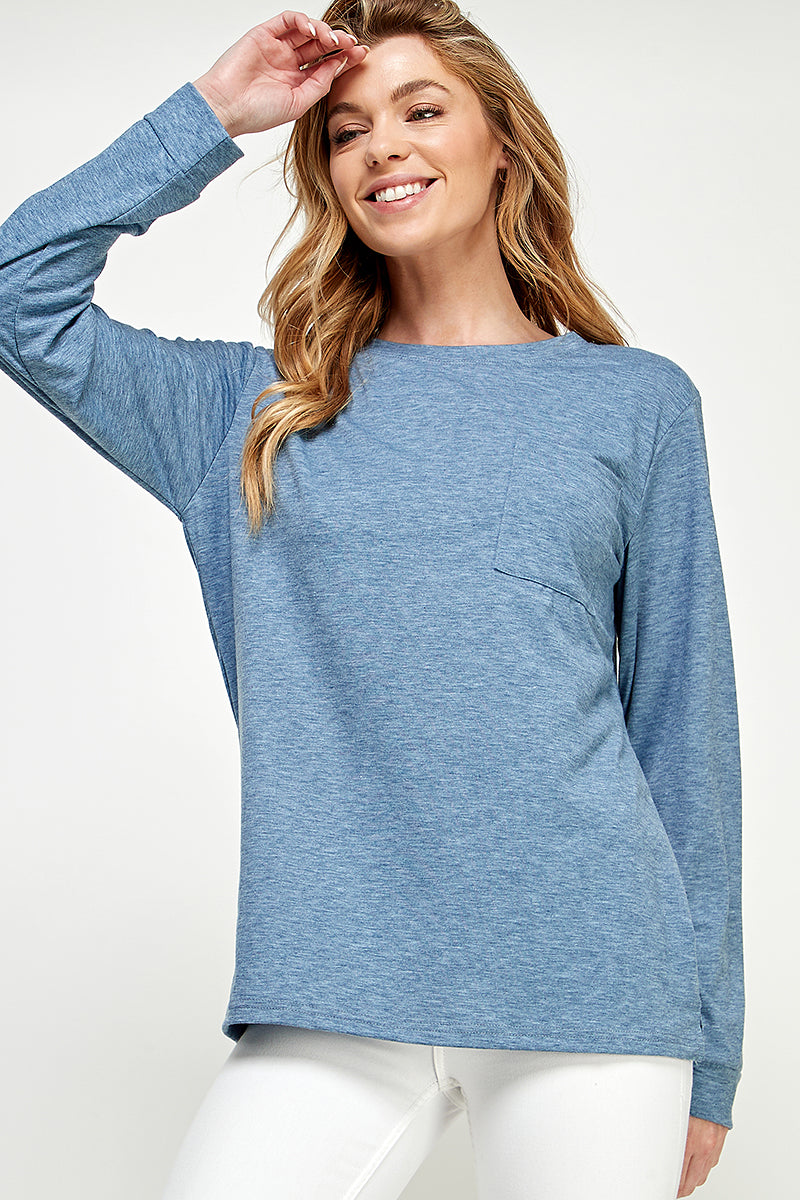 ST0189 Long Sleeve Round Neck with Pocket Side Tops | Burzip Inc #ST0189