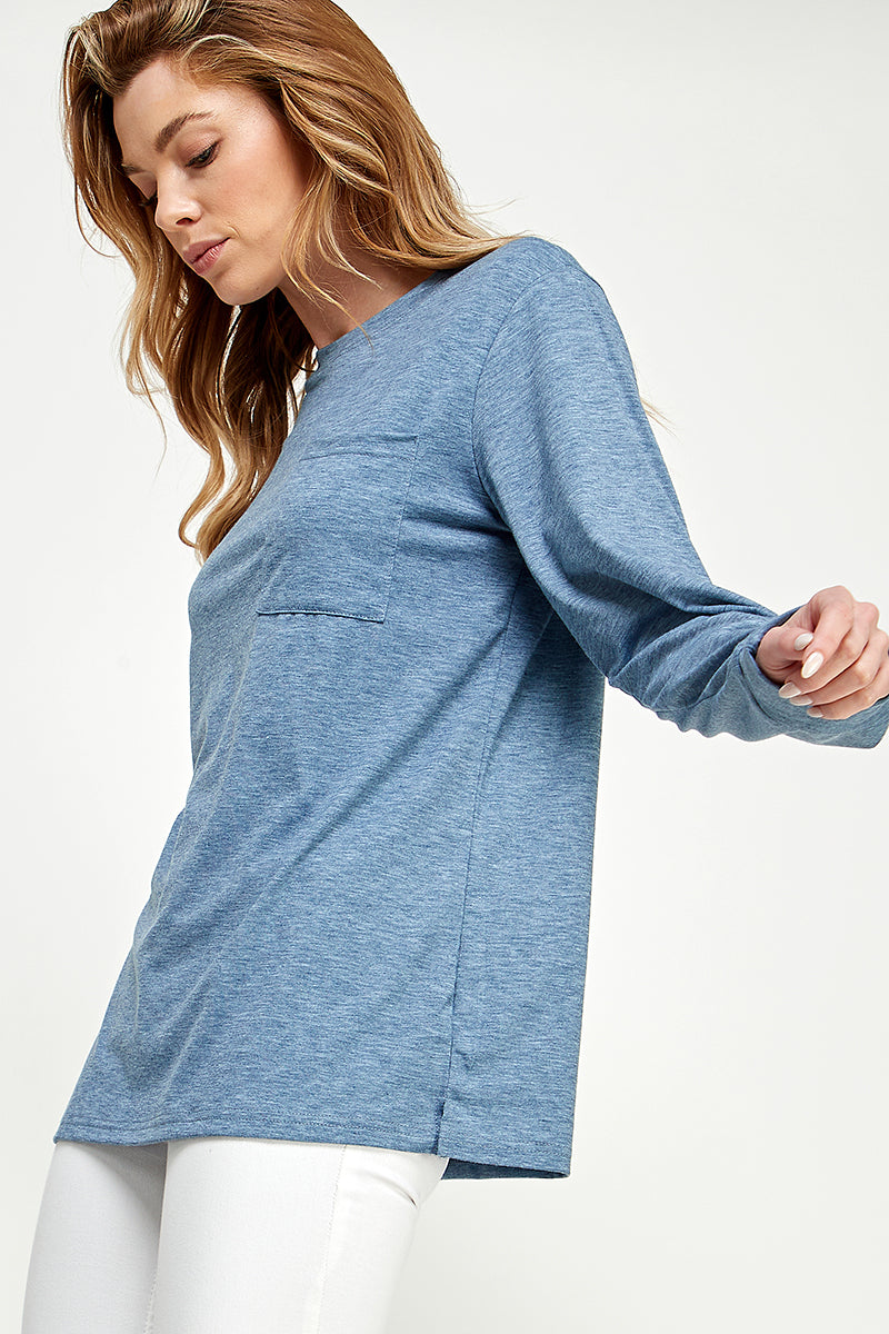 ST0189 Long Sleeve Round Neck with Pocket Side Tops | Burzip Inc #ST0189