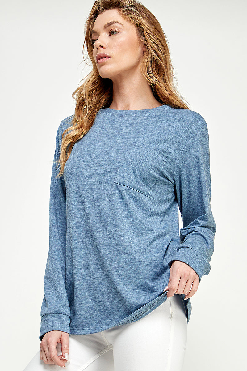 ST0189 Long Sleeve Round Neck with Pocket Side Tops | Burzip Inc #ST0189