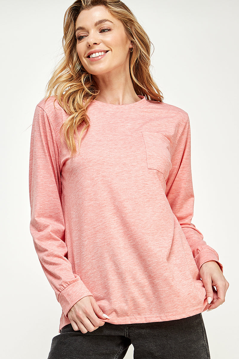 ST0189 Long Sleeve Round Neck with Pocket Side Tops | Burzip Inc #ST0189