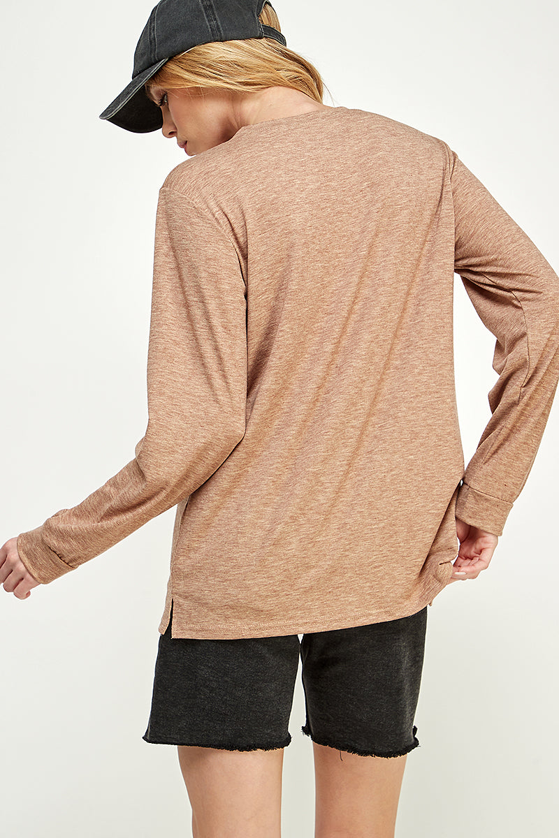 ST0189 Long Sleeve Round Neck with Pocket Side Tops | Burzip Inc #ST0189
