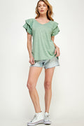 ST0191 Knit Double Ruffled Sleeve Top | Burzip Inc #ST0191