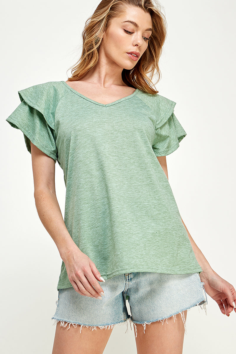 ST0191 Knit Double Ruffled Sleeve Top | Burzip Inc #ST0191