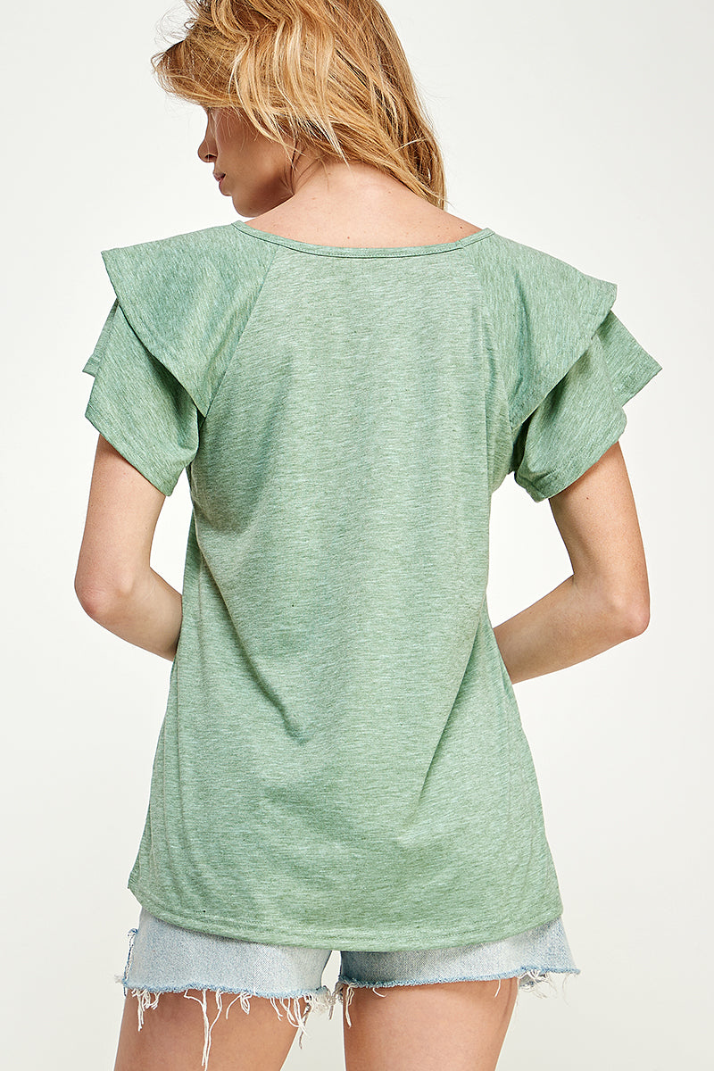ST0191 Knit Double Ruffled Sleeve Top | Burzip Inc #ST0191