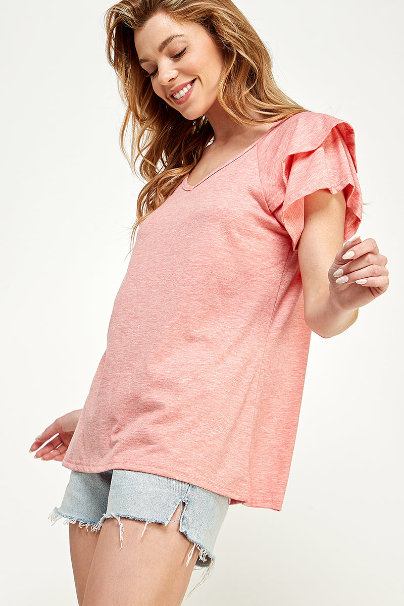 ST0191 Knit Double Ruffled Sleeve Top | Burzip Inc #ST0191