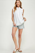 ST0203 Woven Sleeve Lesss Half Placket W/ Button | Burzip Inc #ST0203