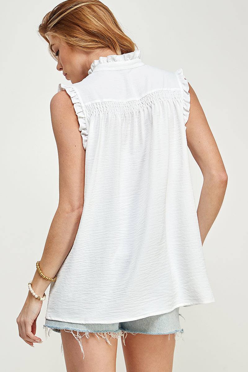 ST0203 Woven Sleeve Lesss Half Placket W/ Button | Burzip Inc #ST0203