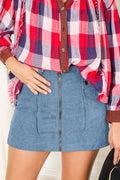 WB0028-CORDUROY PRONT ZIPPER MINI SKIRT-Order by Pack