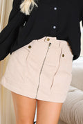 WB0028-CORDUROY PRONT ZIPPER MINI SKIRT-Order by Pack
