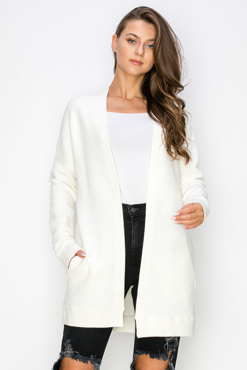 WC0016-SOFT KNIT RIBBED SWEATER CARDIGAN/