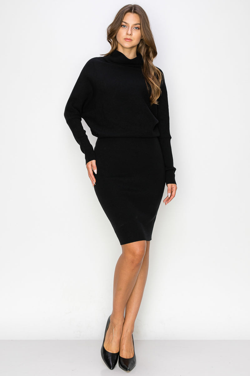 WD0006-LONG SLEEVE DOLMAN MIDI SWEATER DRESS/