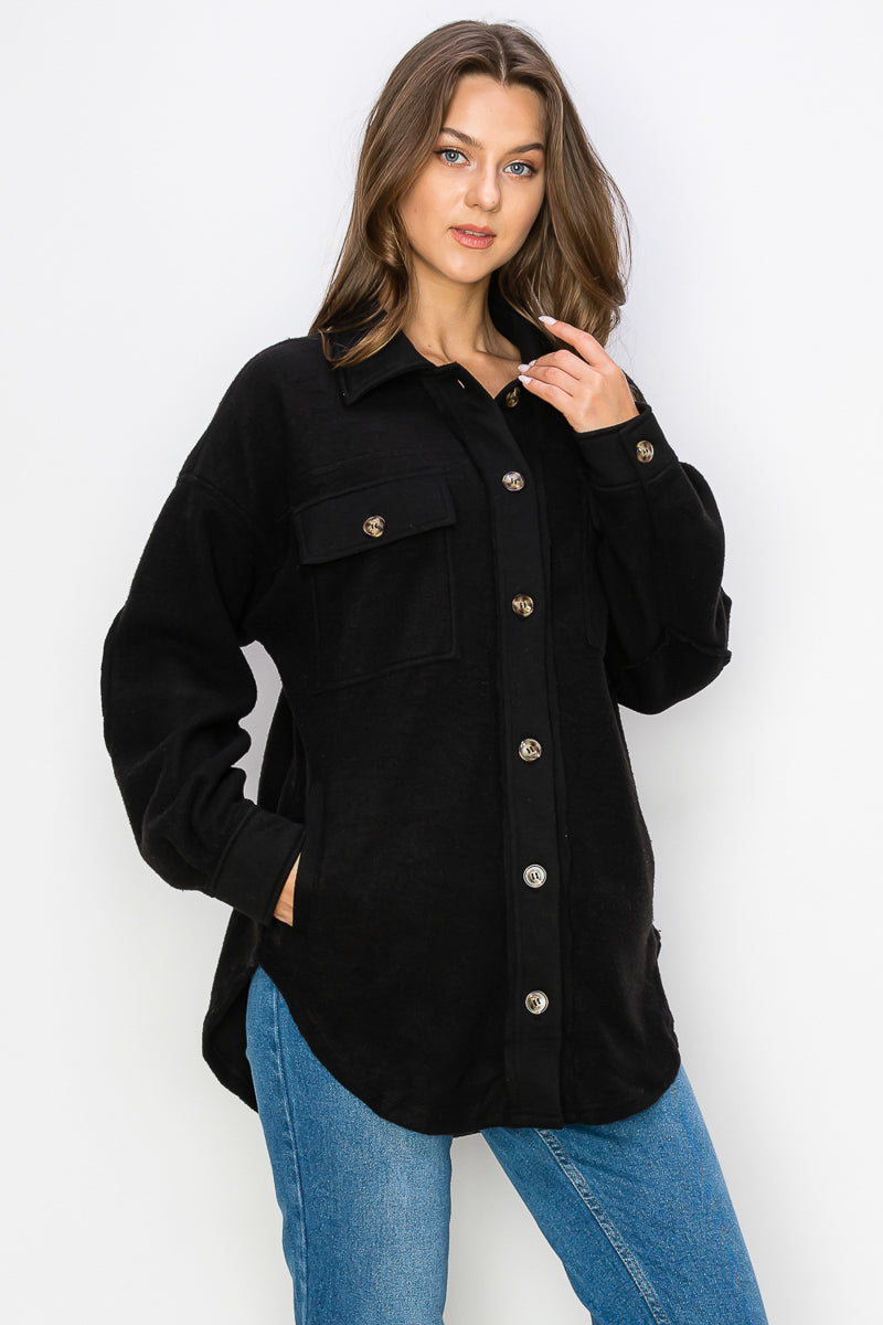 WK0022-1PC-FLEECE BUTTON DOWN OVERSIZED JACKET-$30 (TEST SAMPLE)