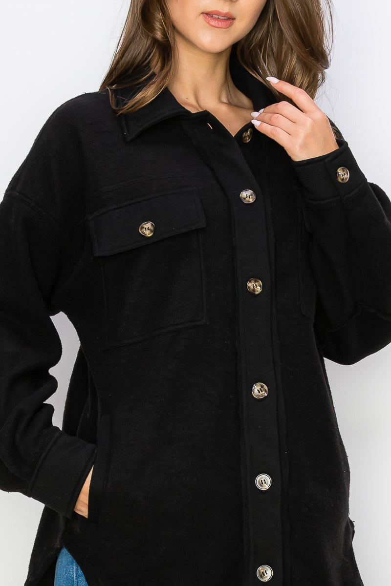 WK0022-1PC-FLEECE BUTTON DOWN OVERSIZED JACKET-$30 (TEST SAMPLE)
