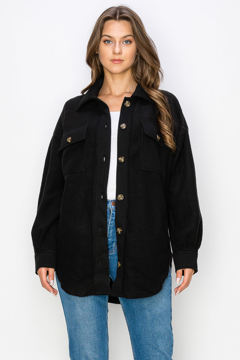 WK0022-FLEECE BUTTON DOWN OVERSIZED JACKET/
