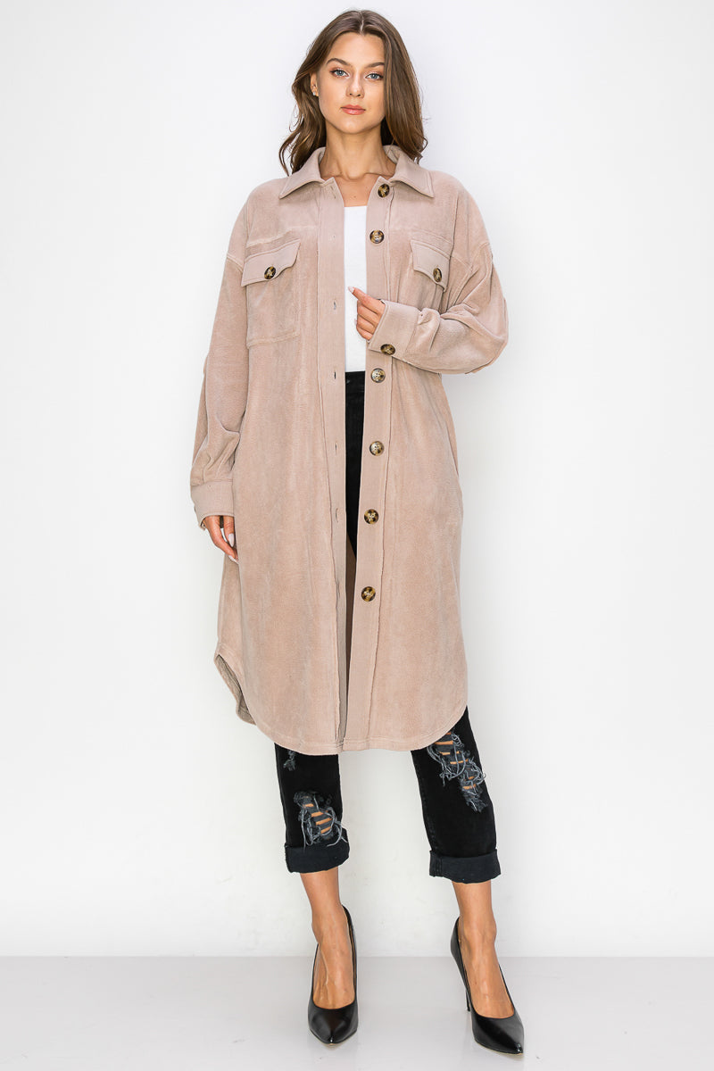WK0029-REVERSE FLEECE DROP-SLEEVE LONG JACKET