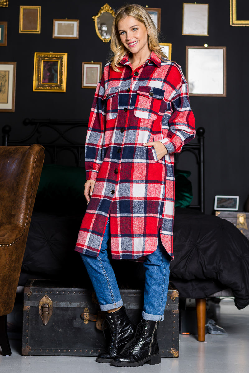 WK0034 PK3 Plaid Casual Long Shacket | Burzip Inc #WK0034-PK3