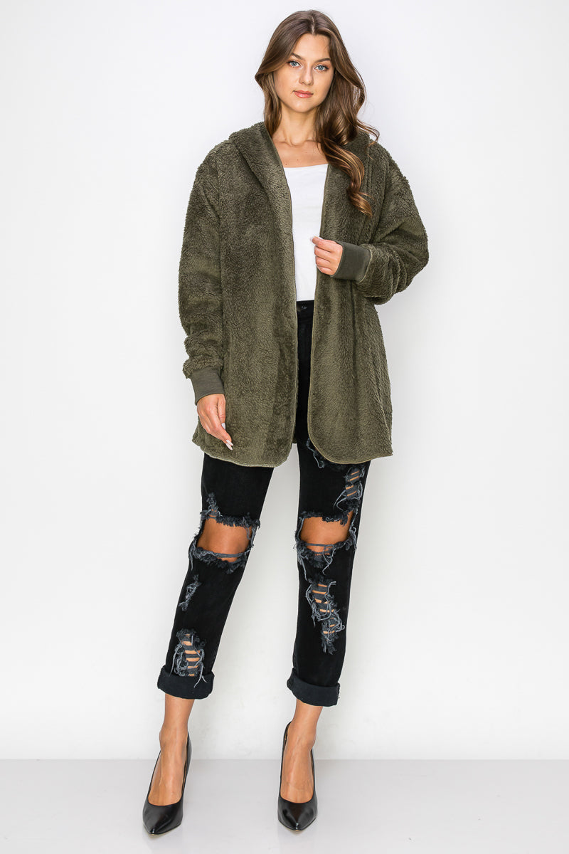WK0042-WARM AND SOFT FUR FABRIC HOODIE JACKET/