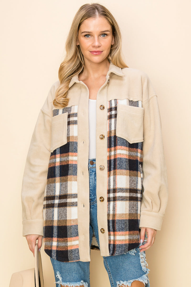 WK0044-PLAID LONG SLEEVE SHACKET/