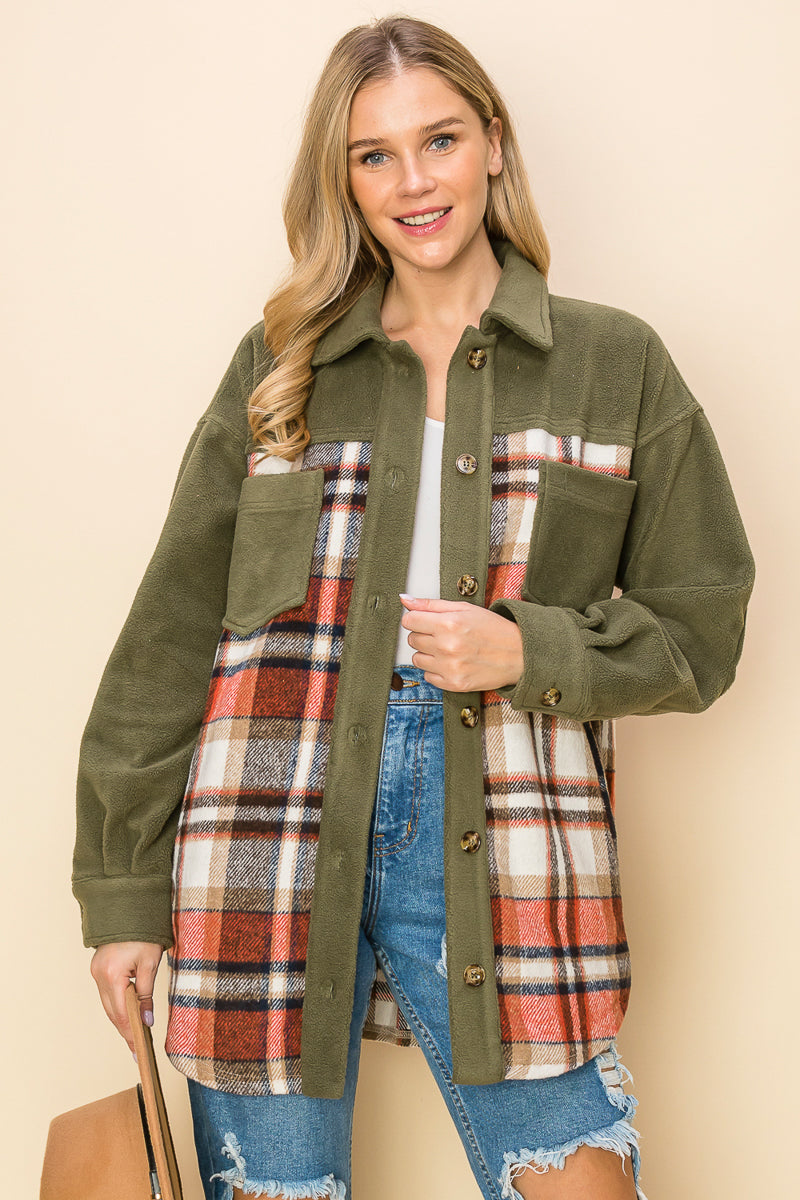 WK0044-PLAID LONG SLEEVE SHACKET/