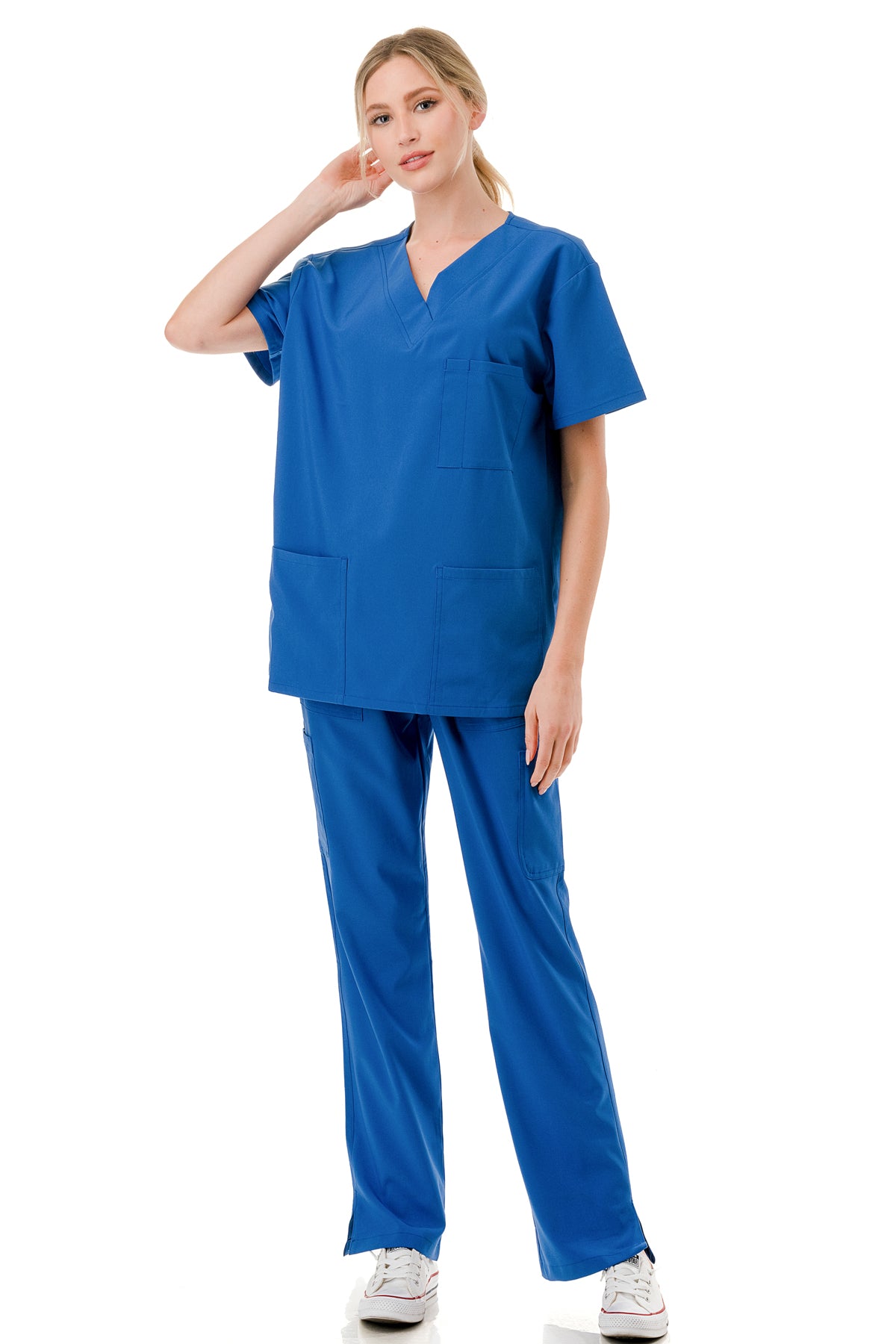 Women's 5-Pocket V-Neck Scrub Top & Bottom Set