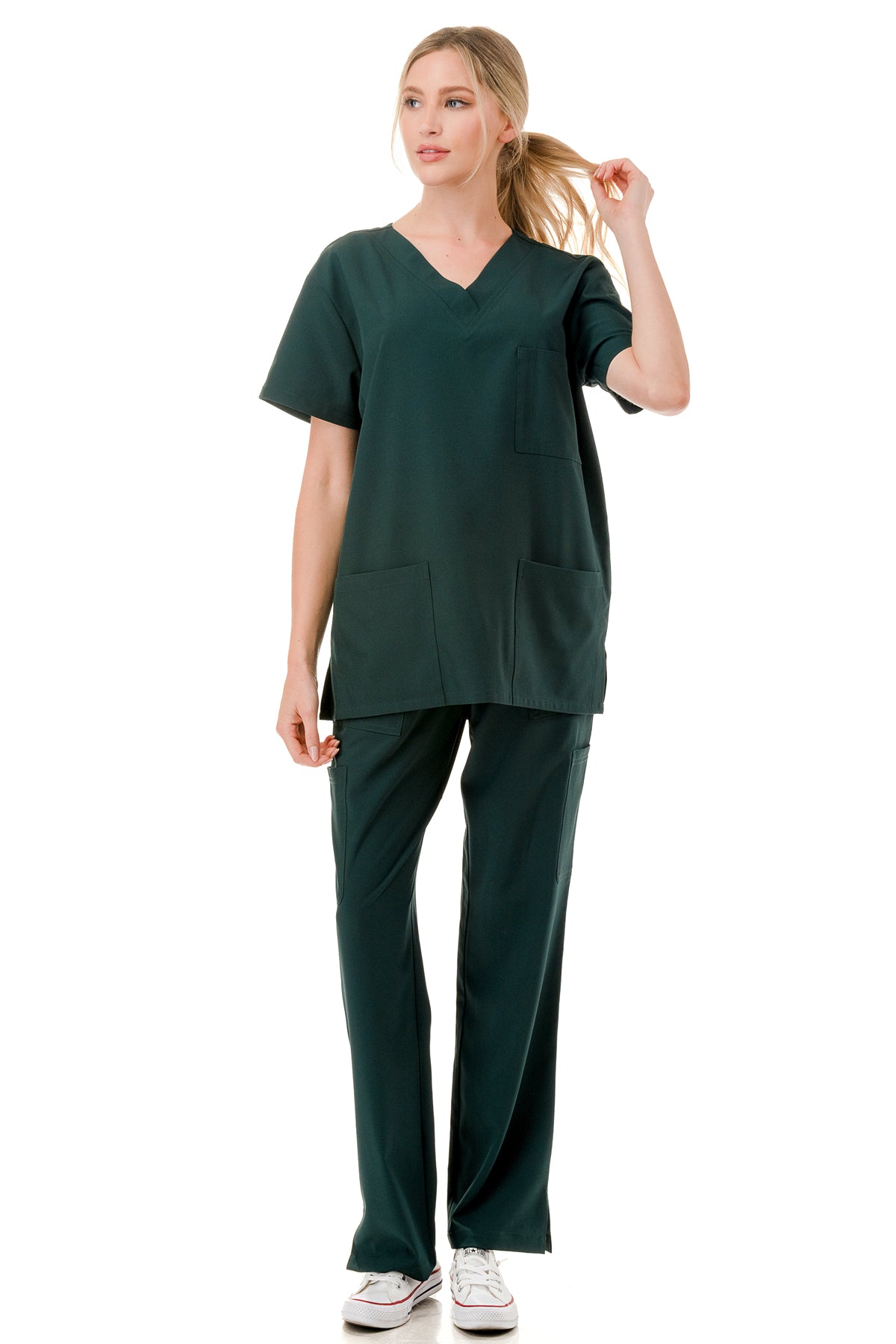 Women's 5-Pocket V-Neck Scrub Top & Bottom Set