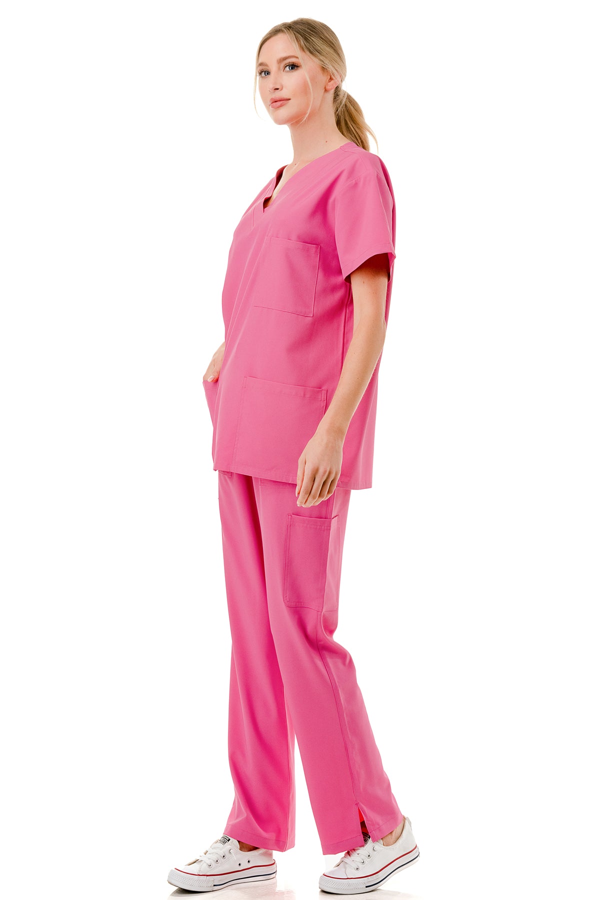 Women's 5-Pocket V-Neck Scrub Top & Bottom Set