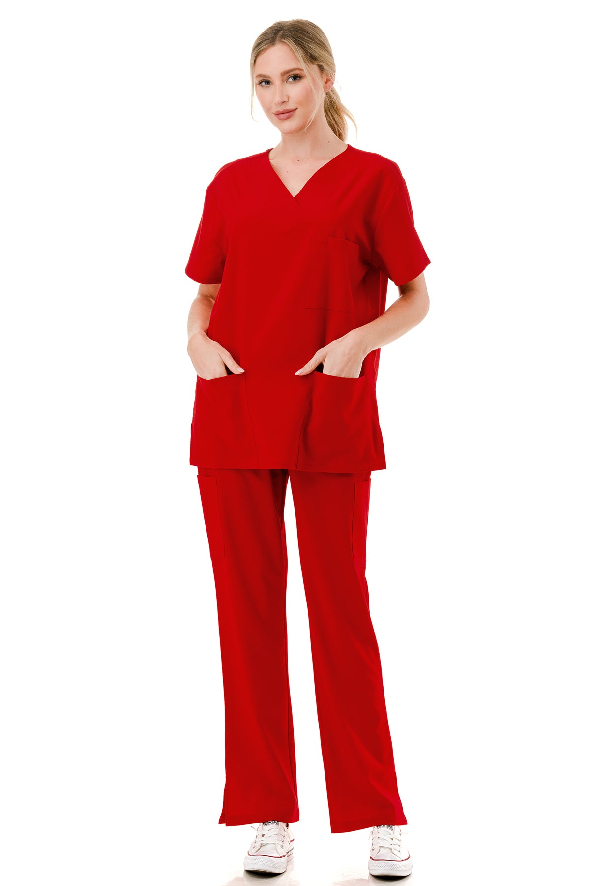 Women's 5-Pocket V-Neck Scrub Top & Bottom Set