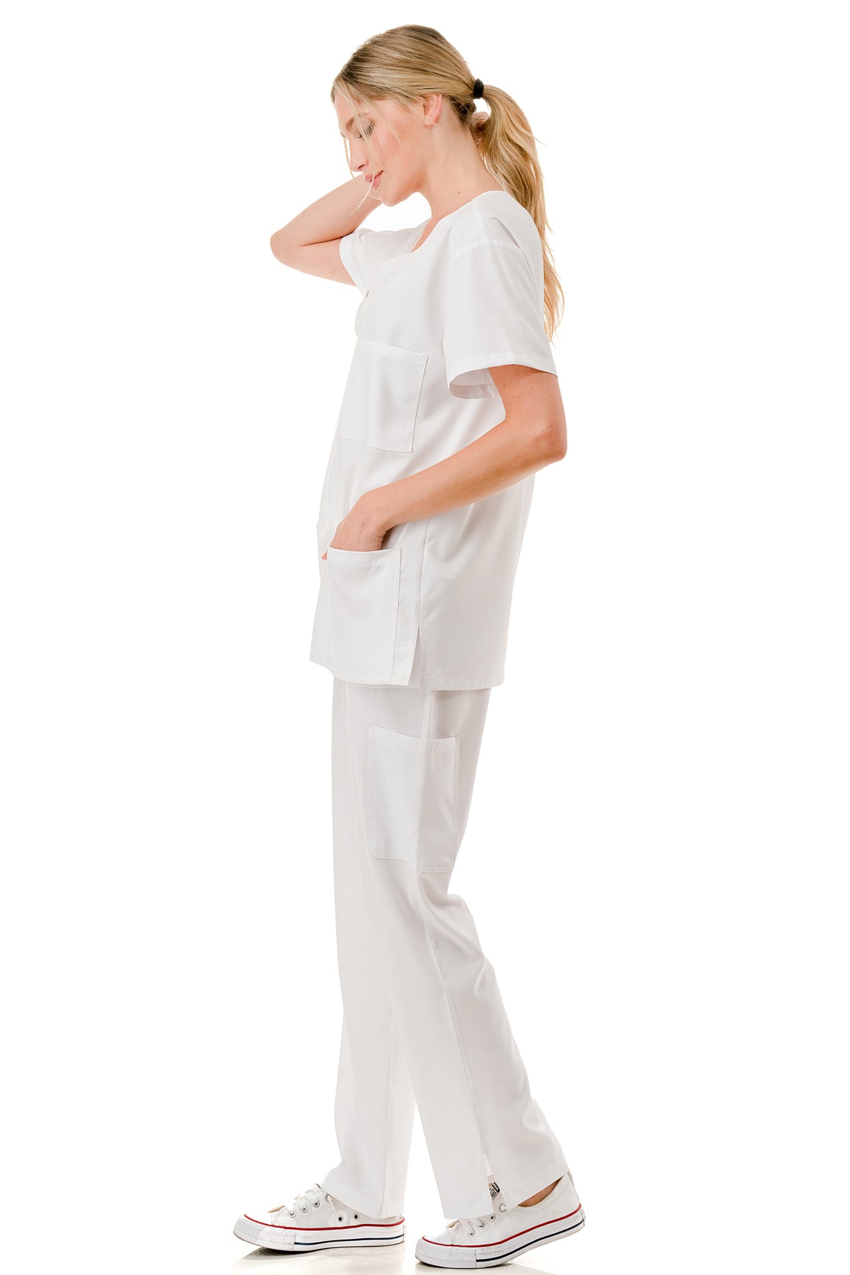 Women's 5-Pocket V-Neck Scrub Top & Bottom Set